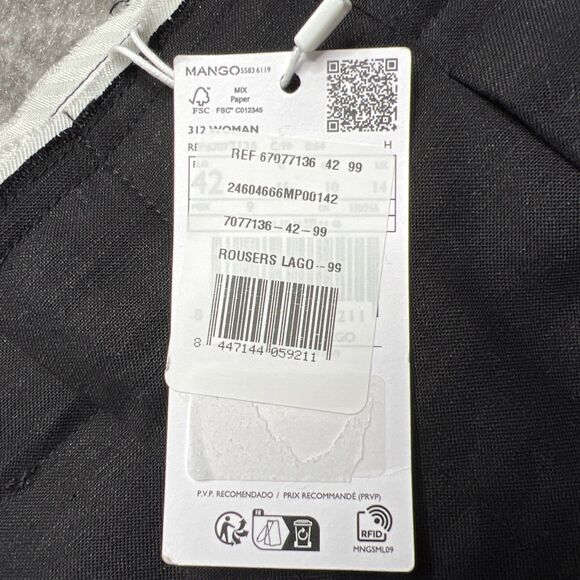 MNG Mango NWT High Waist Wide Leg Linen Blend Pants Womens Size 10 Black Pleated - Picture 3 of 13